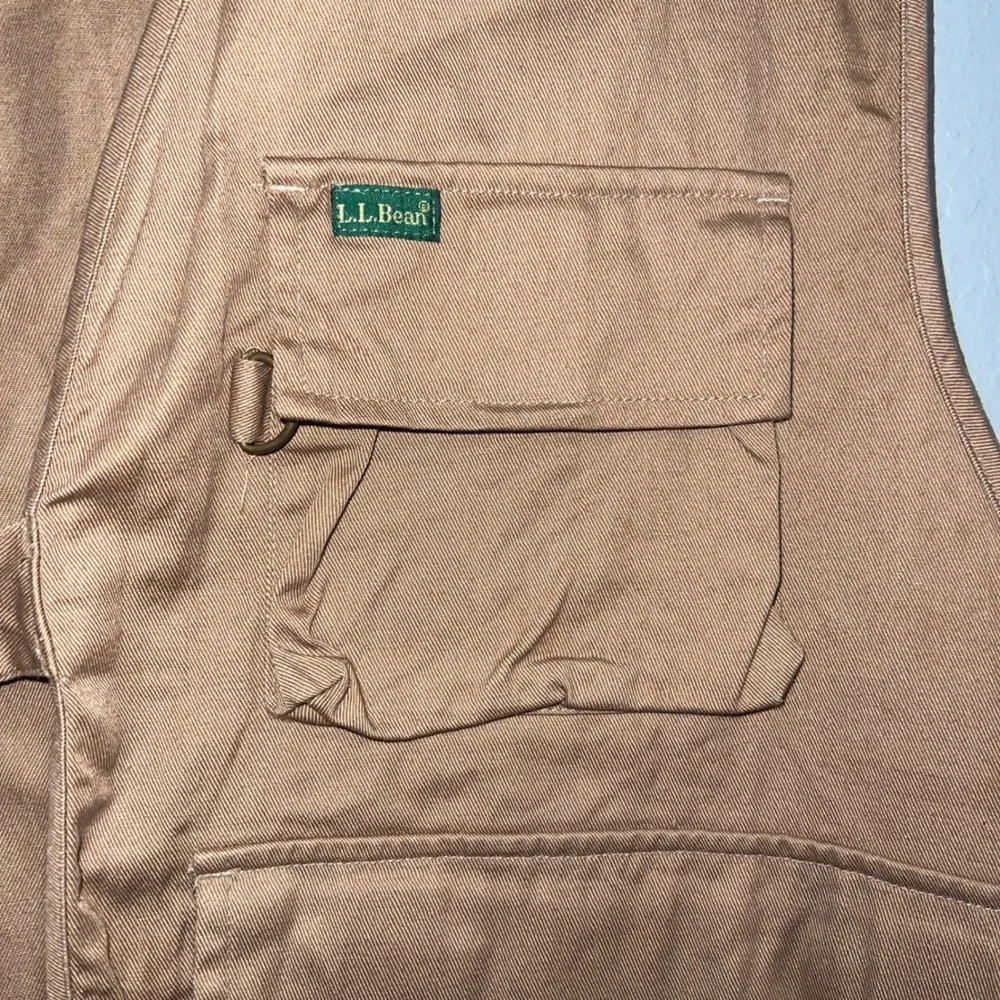 Vintage L.L. Bean Fishing Vest Mens XL Khaki Canvas Multi-Pocket Utility Brown